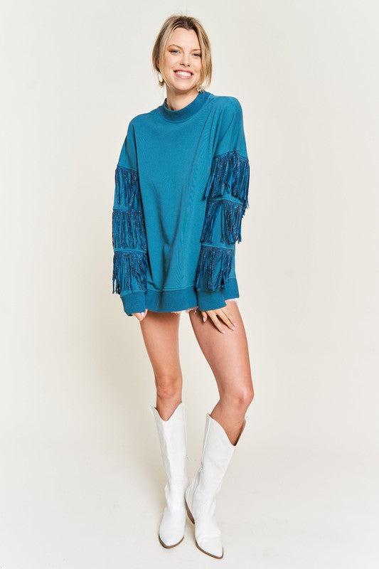 Silver Studded Fringe Crewneck