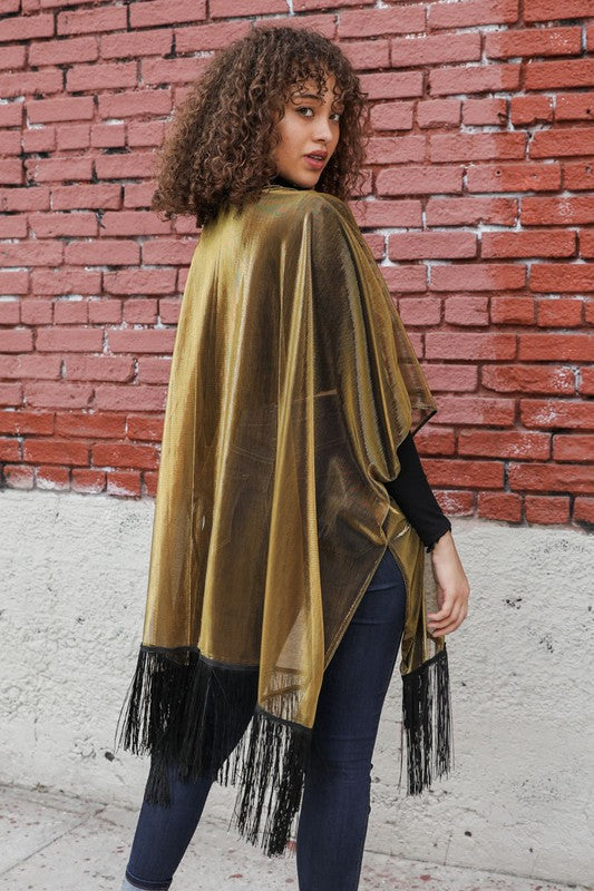 Sheer Metallic Tassel Trim Kimono