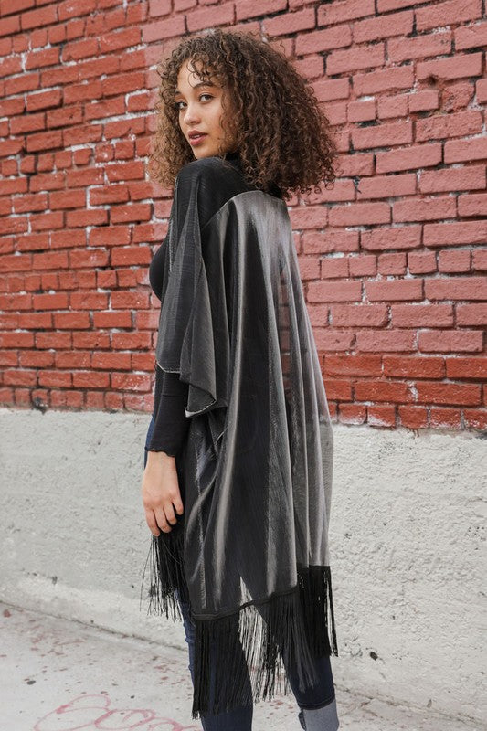 Sheer Metallic Tassel Trim Kimono