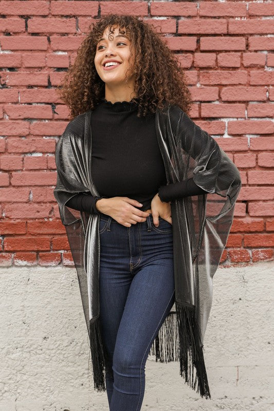 Sheer Metallic Tassel Trim Kimono
