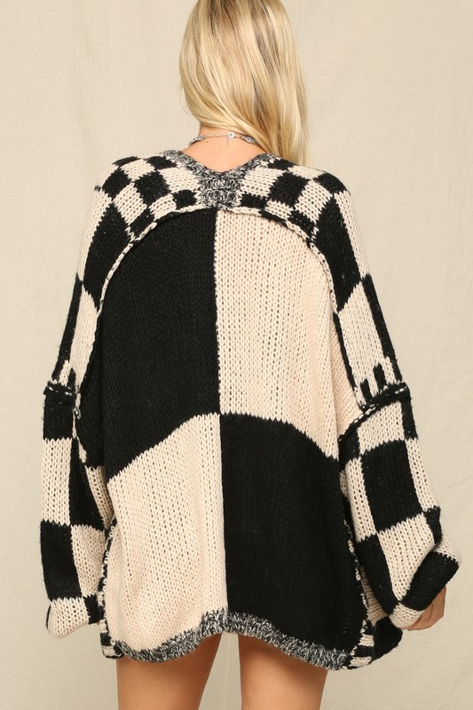 Mixed Check Pattern Chunky Cardigan