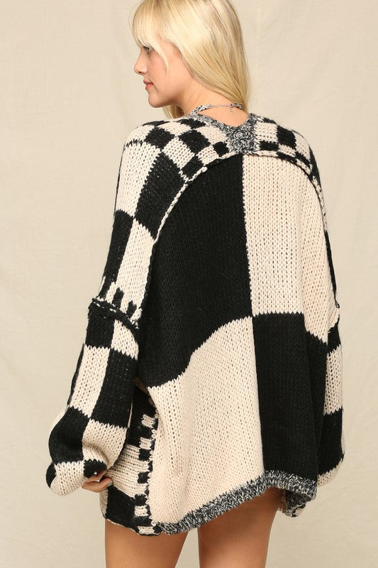 Mixed Check Pattern Chunky Cardigan