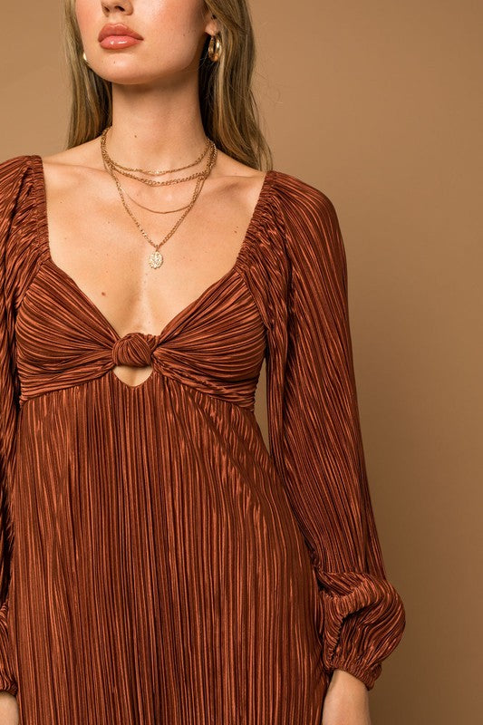 Plisse Cut Out Midi Dress