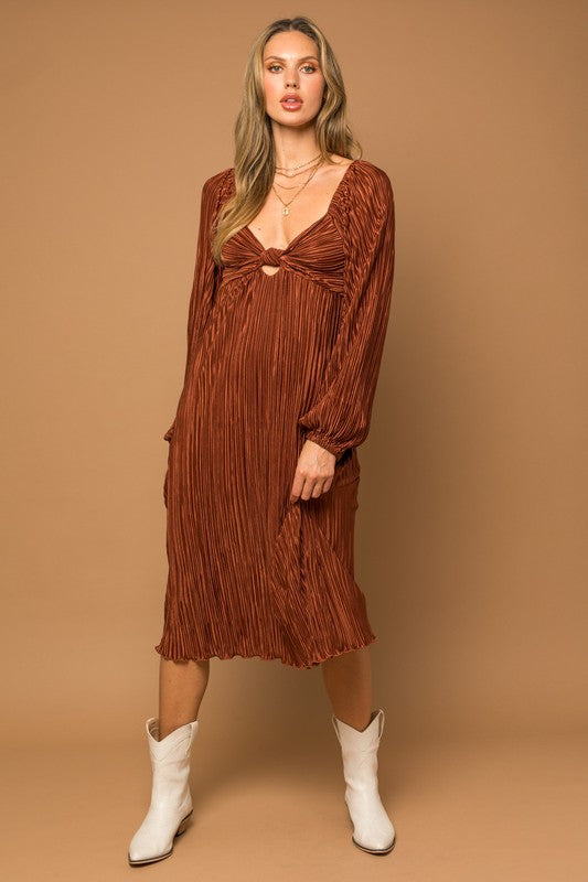 Plisse Cut Out Midi Dress