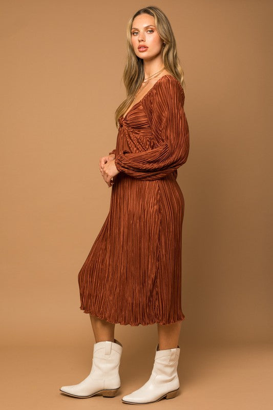 Plisse Cut Out Midi Dress