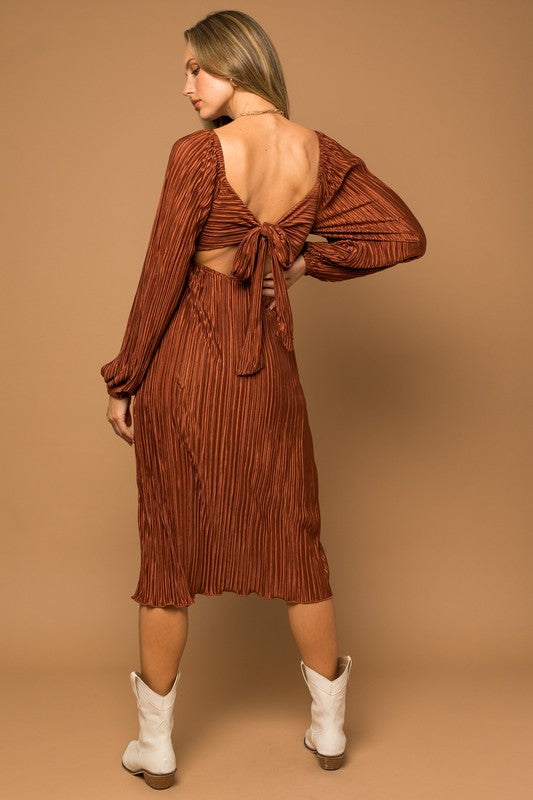 Plisse Cut Out Midi Dress