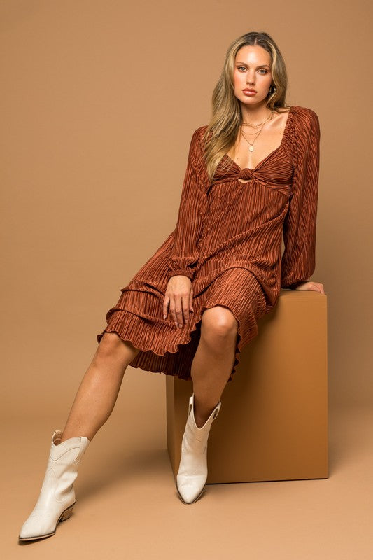 Plisse Cut Out Midi Dress