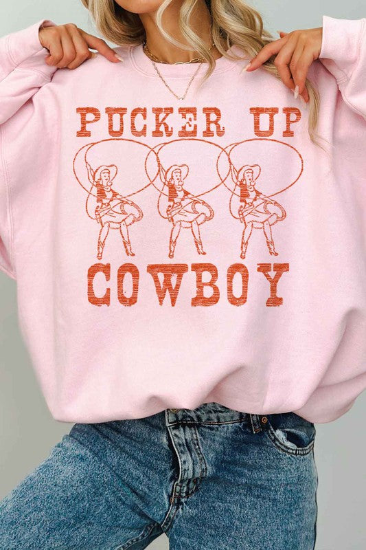 PUCKER UP COWBOY WESTERN OVERSIZED SWEATSHIRT