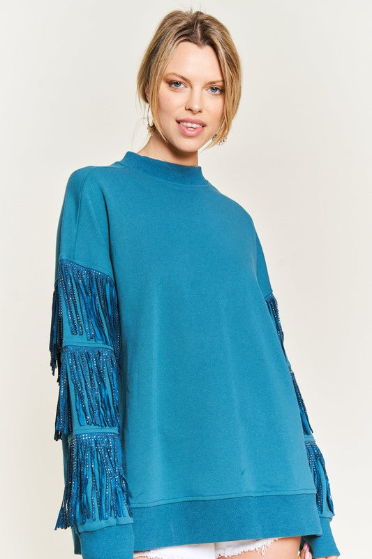 Silver Studded Fringe Crewneck