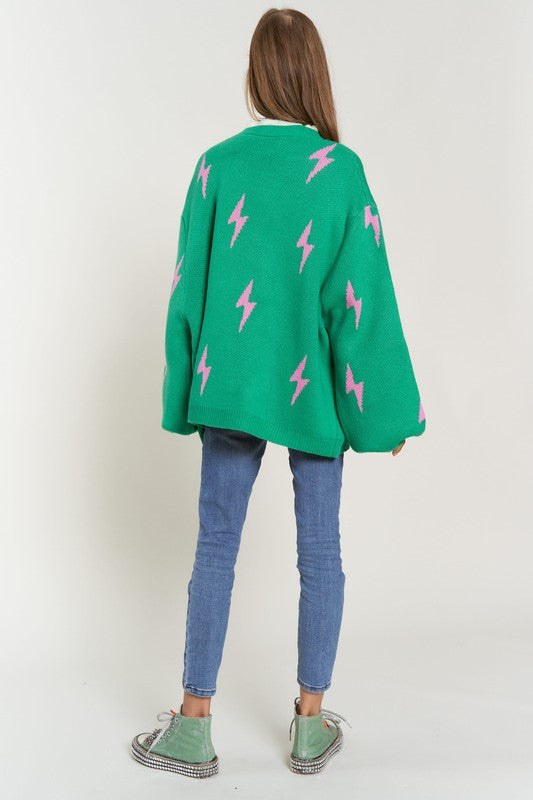 Lightning Bolt Oversized Open Sweater Cardigan
