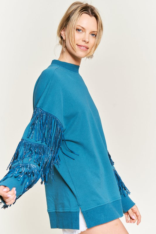 Silver Studded Fringe Crewneck