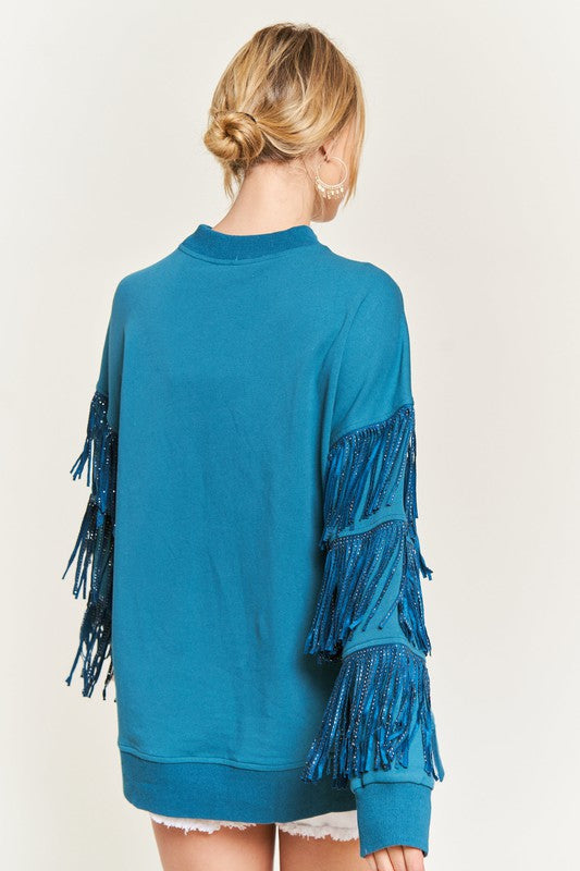 Silver Studded Fringe Crewneck