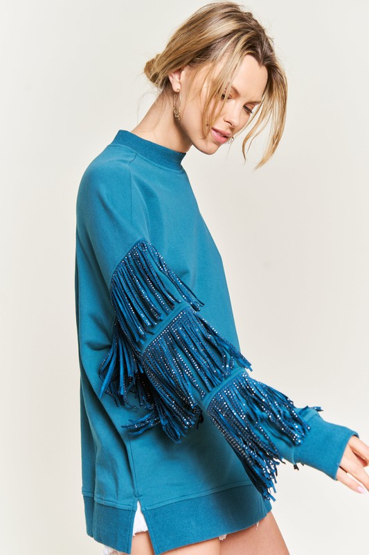 Silver Studded Fringe Crewneck