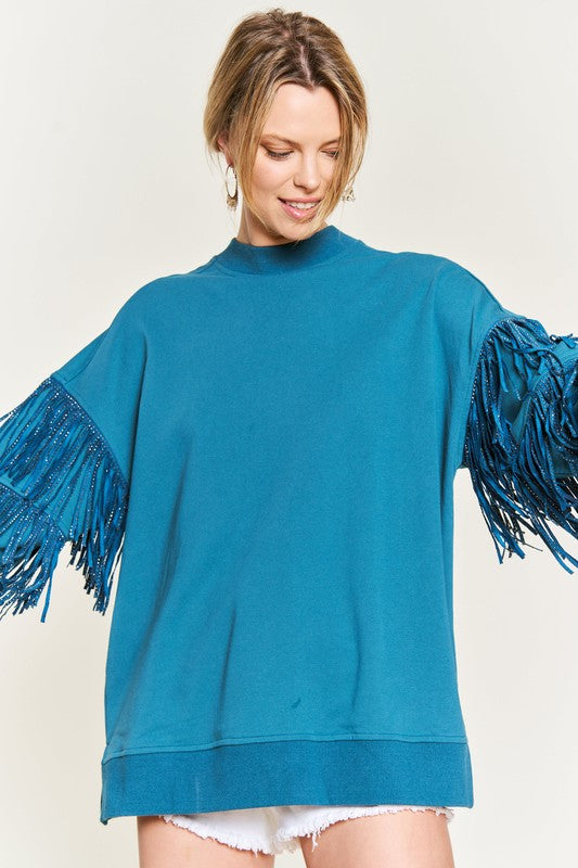 Silver Studded Fringe Crewneck
