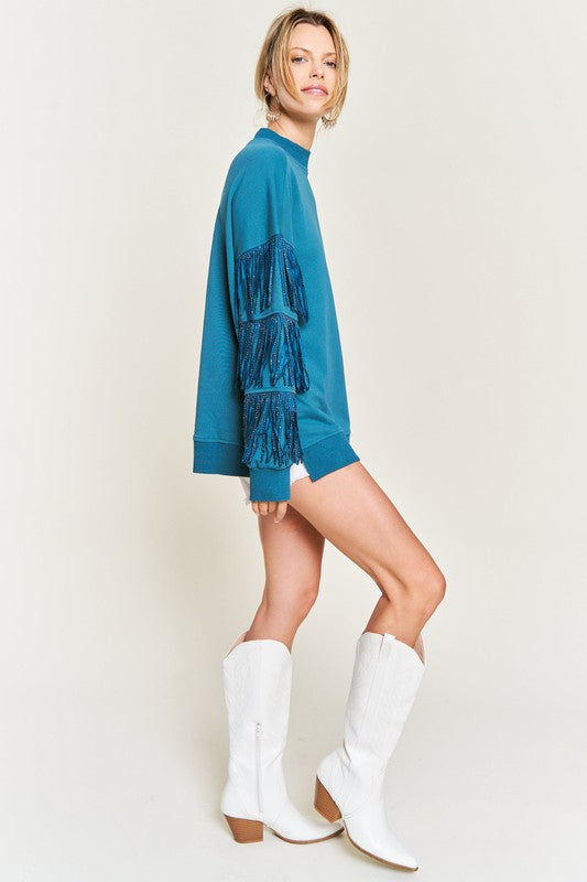 Silver Studded Fringe Crewneck