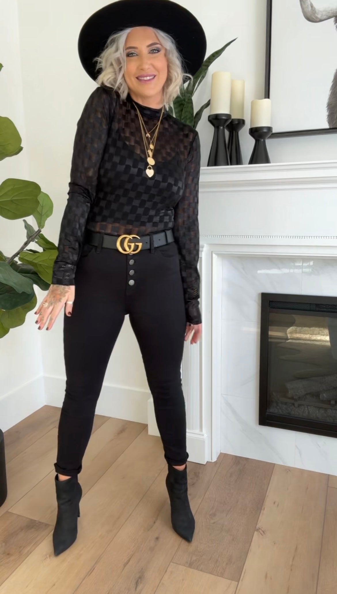 VELVET CHECKERED BODYSUIT