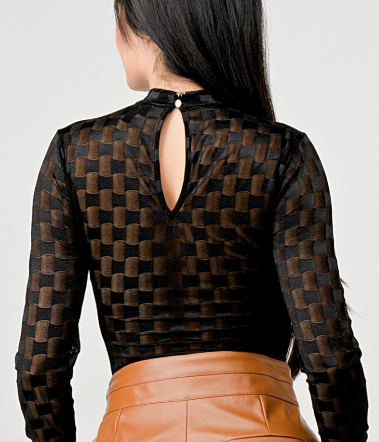 VELVET CHECKERED BODYSUIT