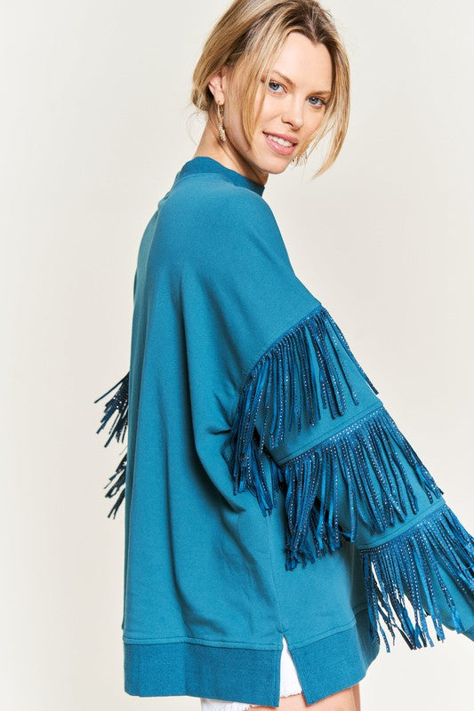 Silver Studded Fringe Crewneck