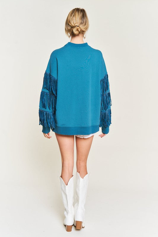 Silver Studded Fringe Crewneck