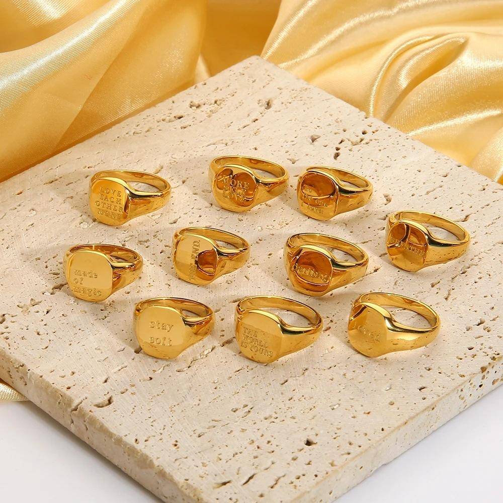 Letters 18K Gold-Plated Signet Ring