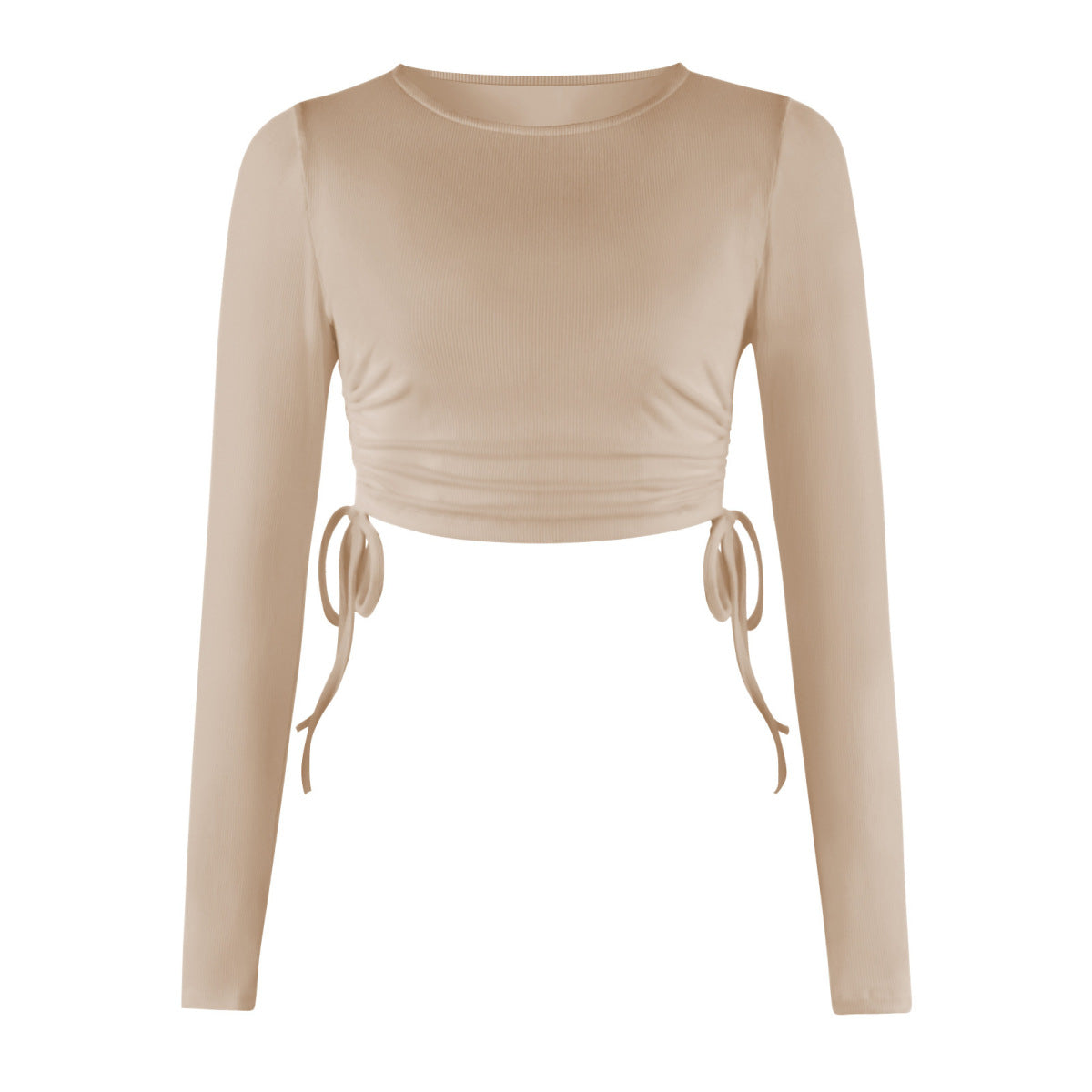 Side Drawstring Round Neck Crop Top