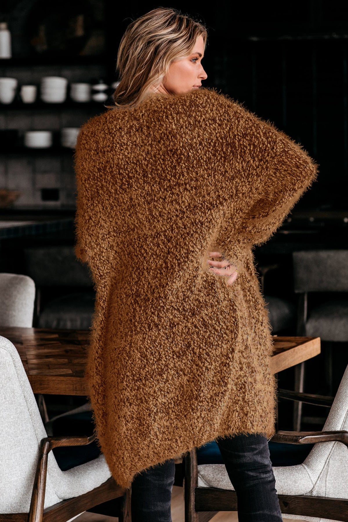 Fuzzy Knit Cardigan With Pockets