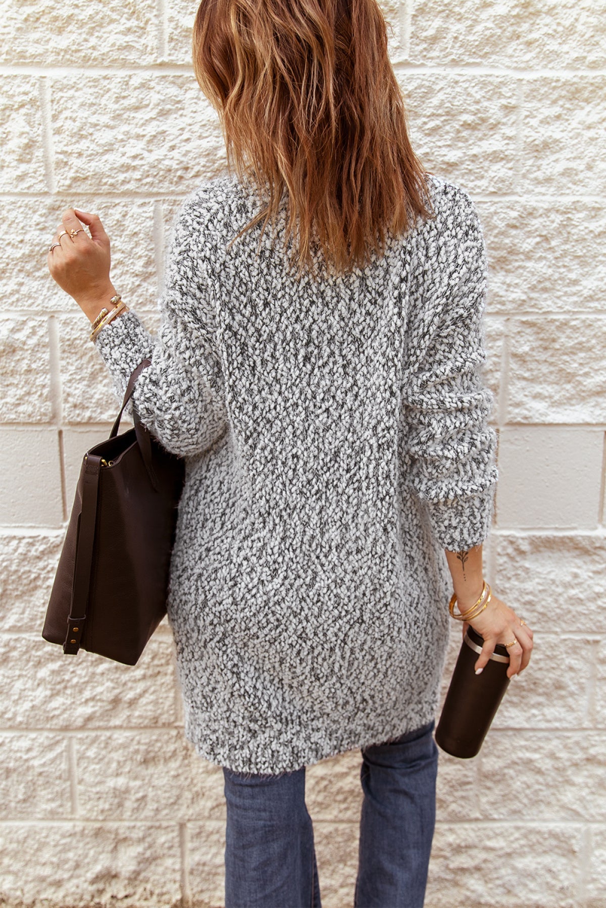 Fuzzy Knit Cardigan With Pockets