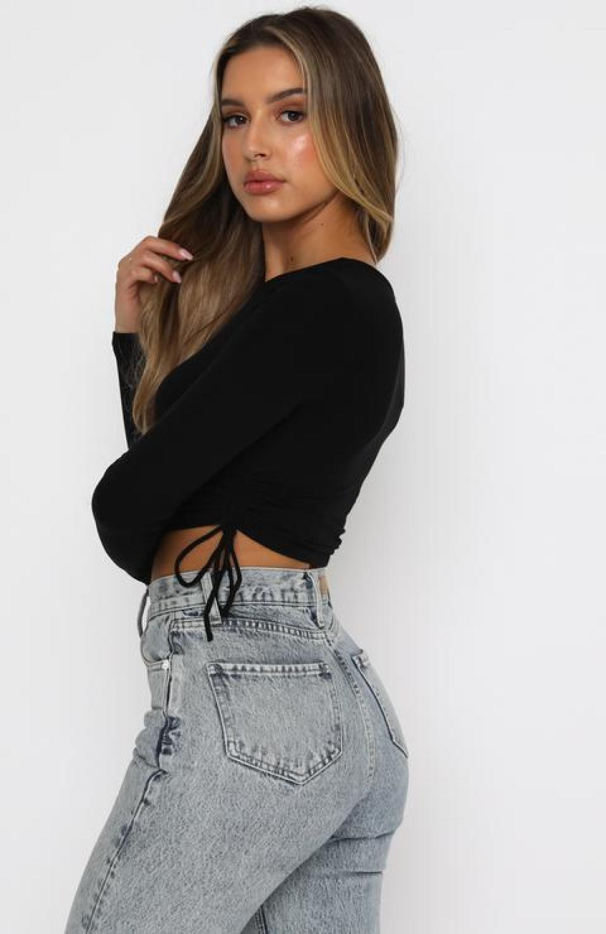 Side Drawstring Round Neck Crop Top