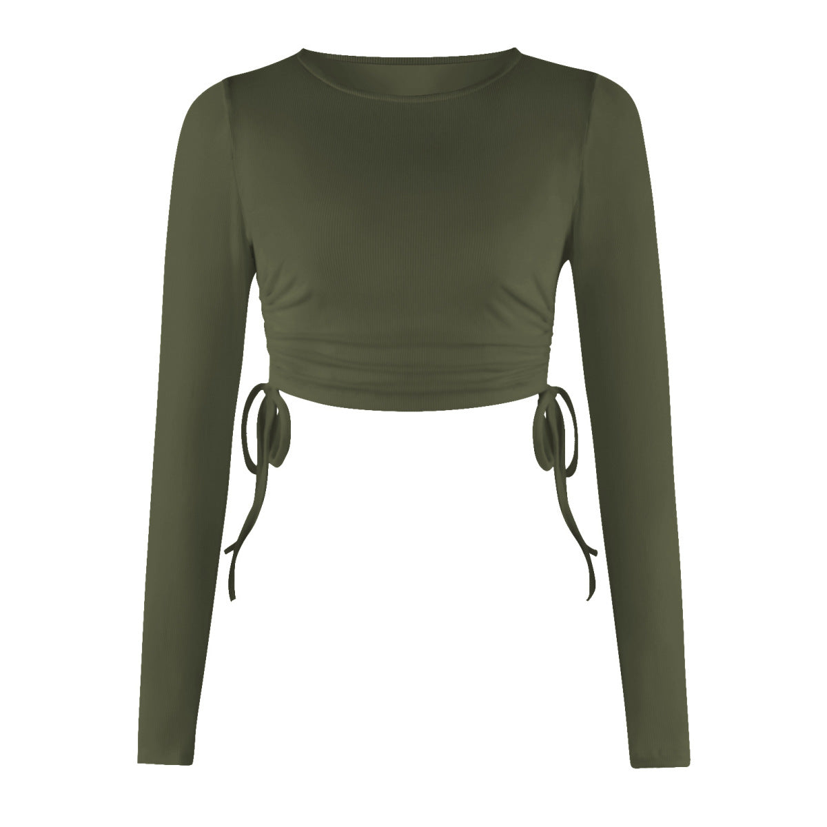 Side Drawstring Round Neck Crop Top