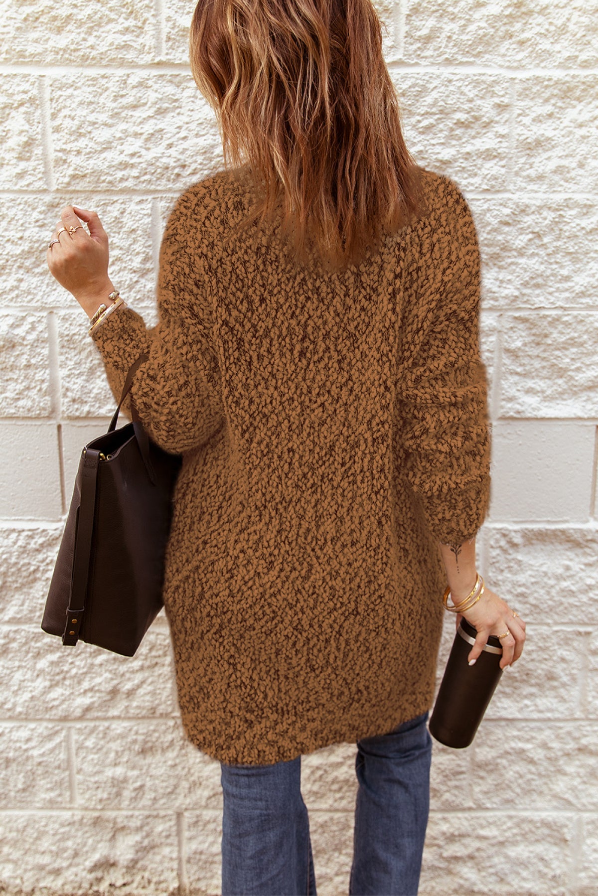 Fuzzy Knit Cardigan With Pockets
