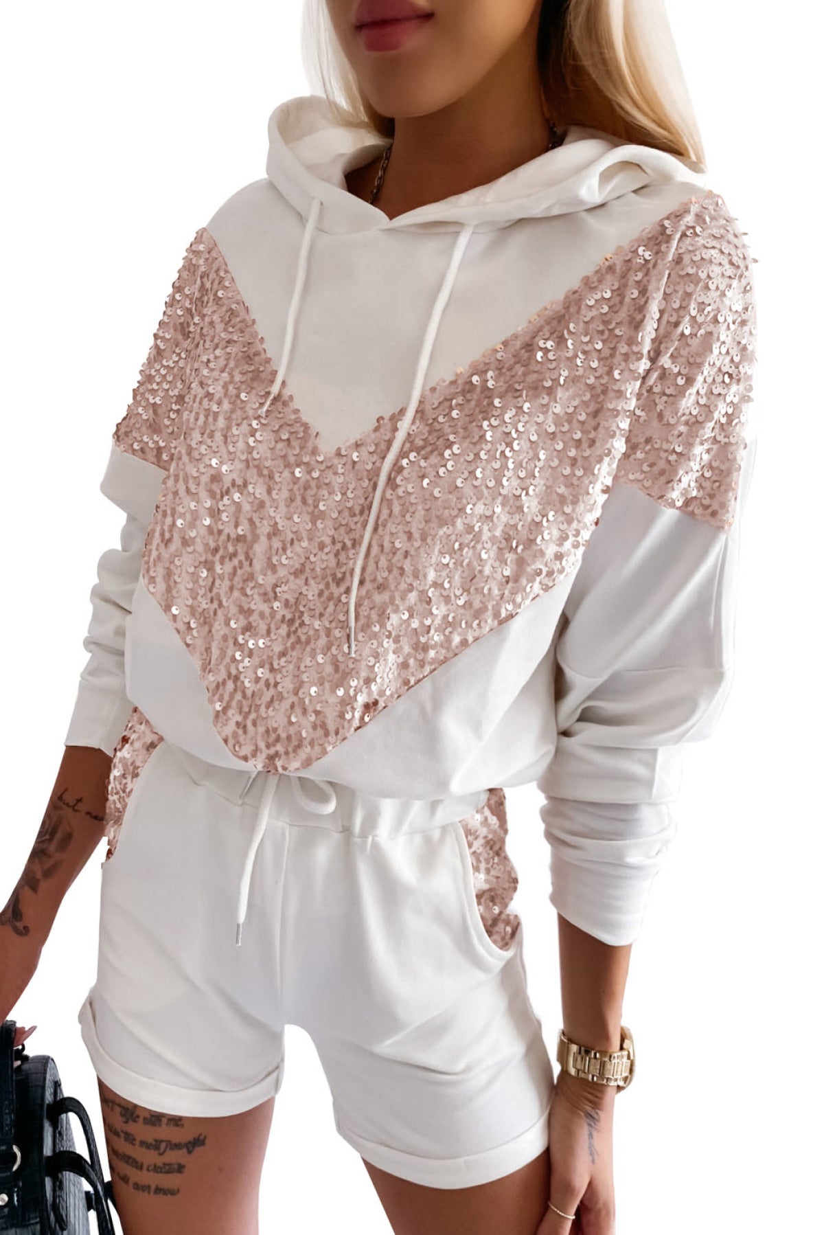 Chevron Sequin Pullover Hoodie