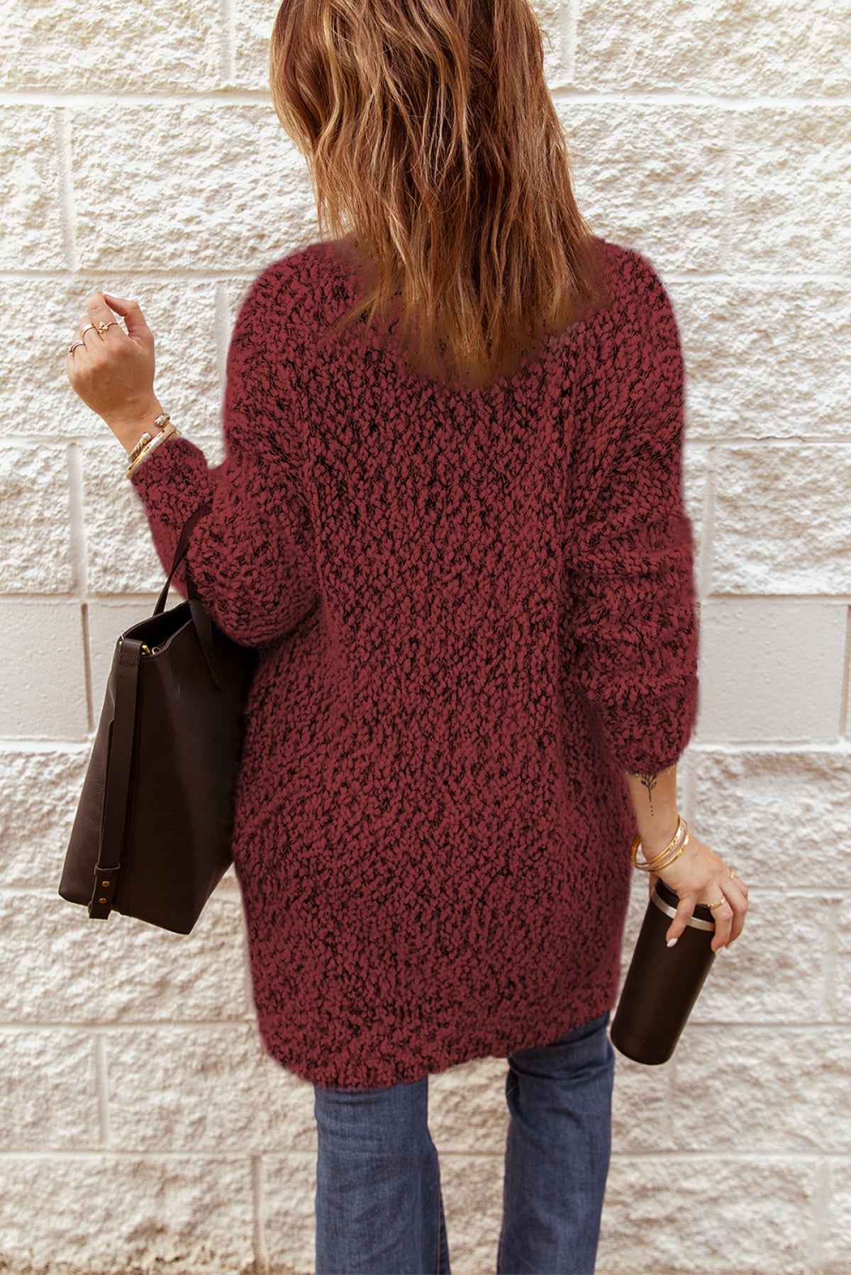 Fuzzy Knit Cardigan With Pockets