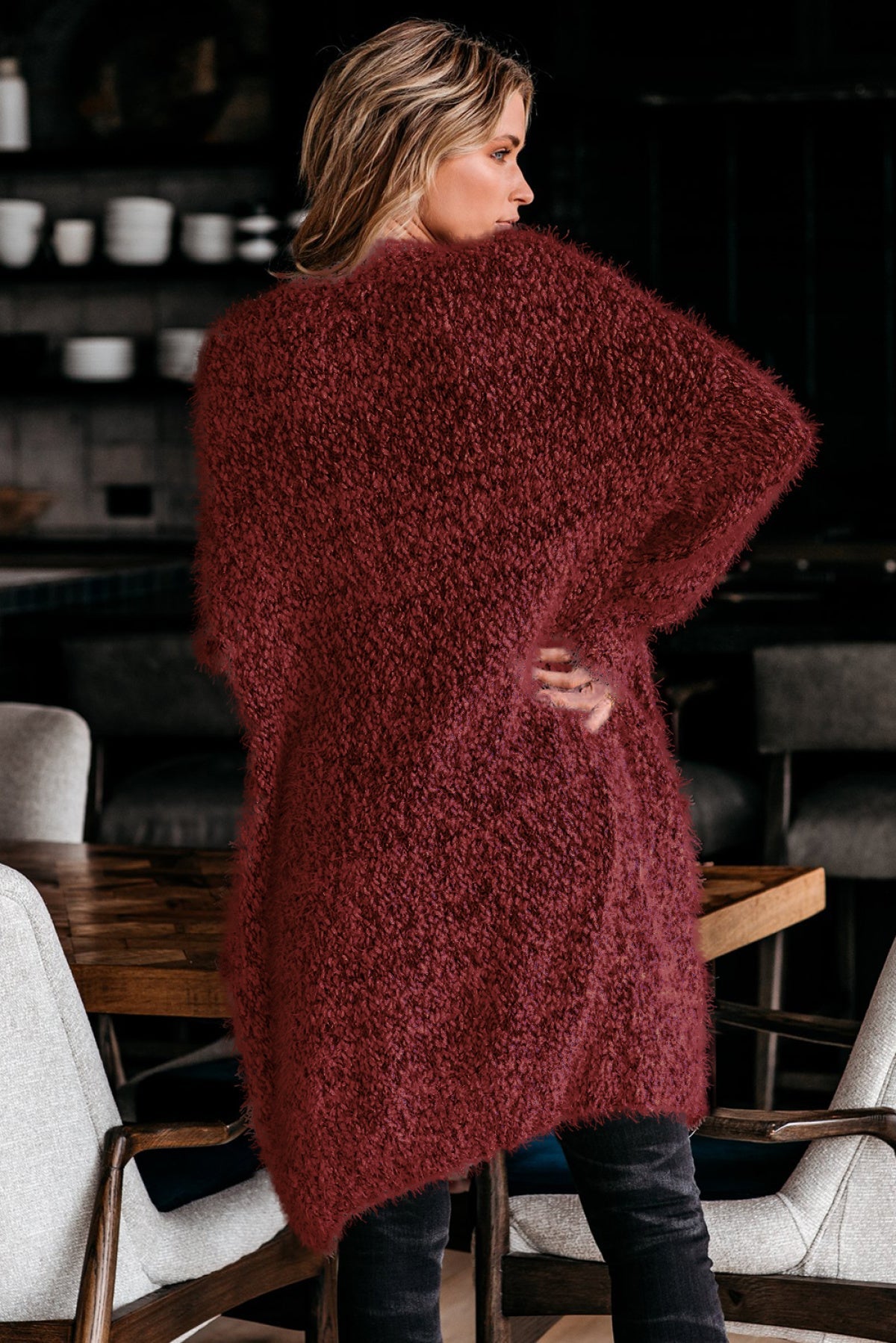 Fuzzy Knit Cardigan With Pockets