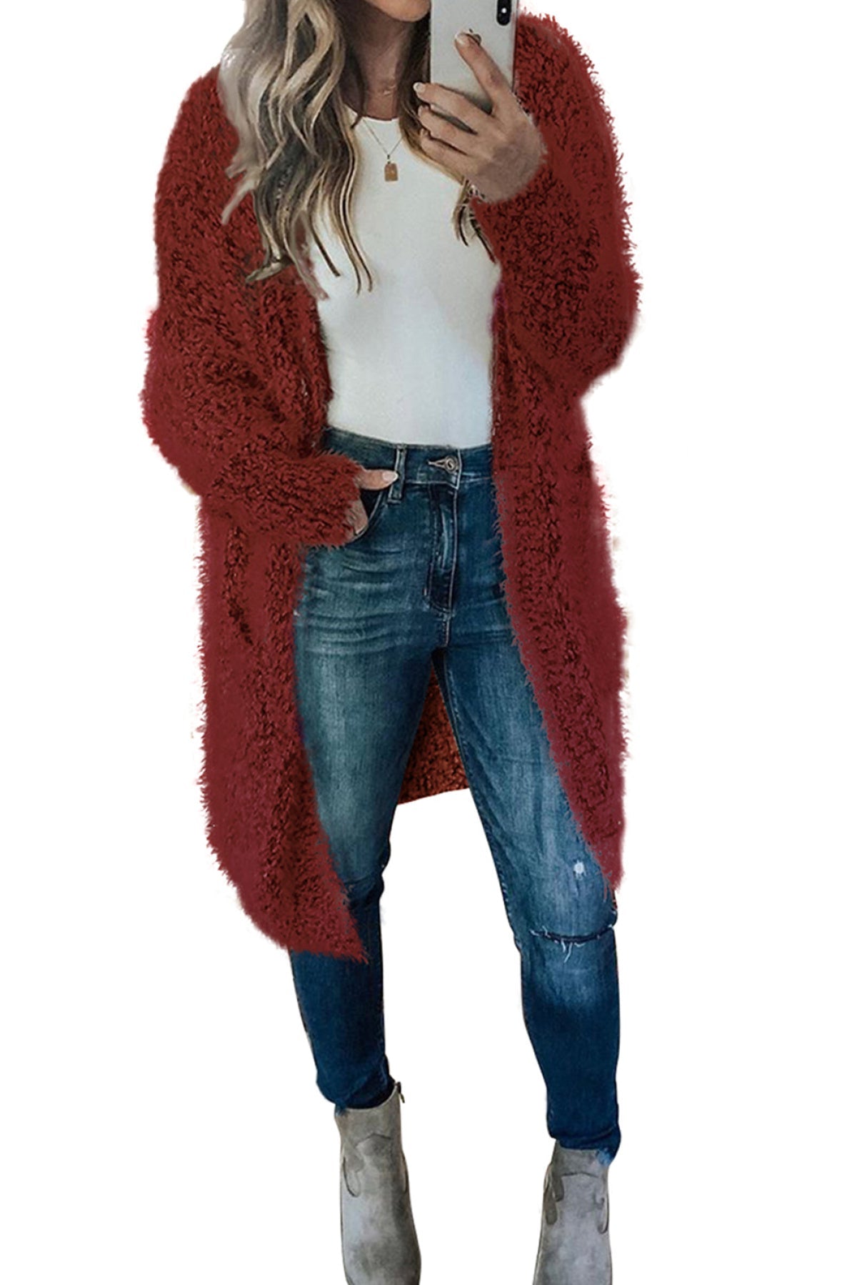 Fuzzy Knit Cardigan With Pockets