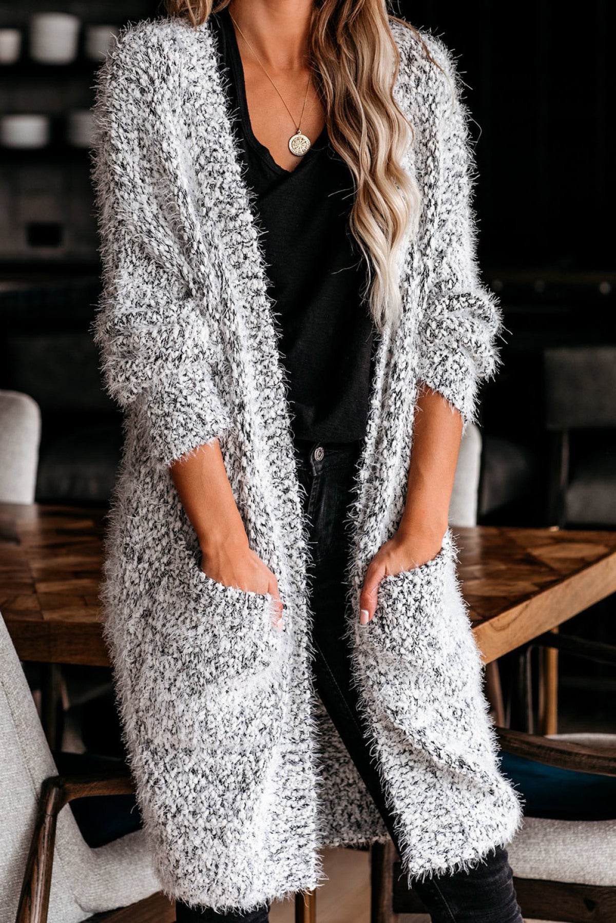 Fuzzy Knit Cardigan With Pockets
