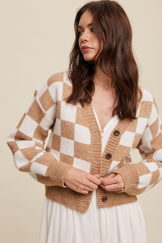 Bold Gingham Sweater Weaved Crop Cardigan