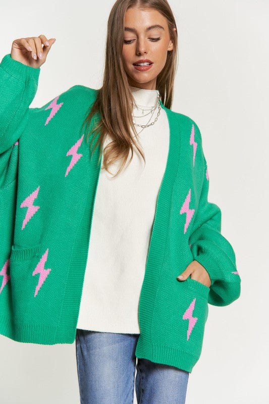 Lightning Bolt Oversized Open Sweater Cardigan