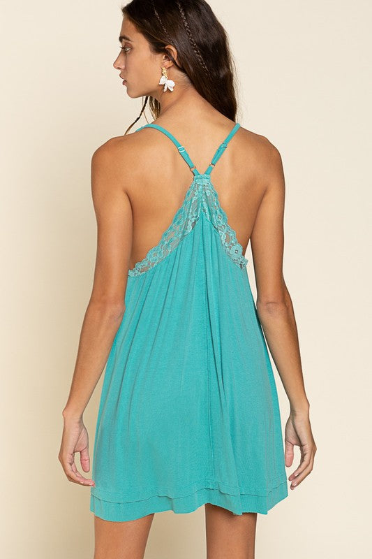 Sleeveless Deep V-neck Dress with Lace on Front