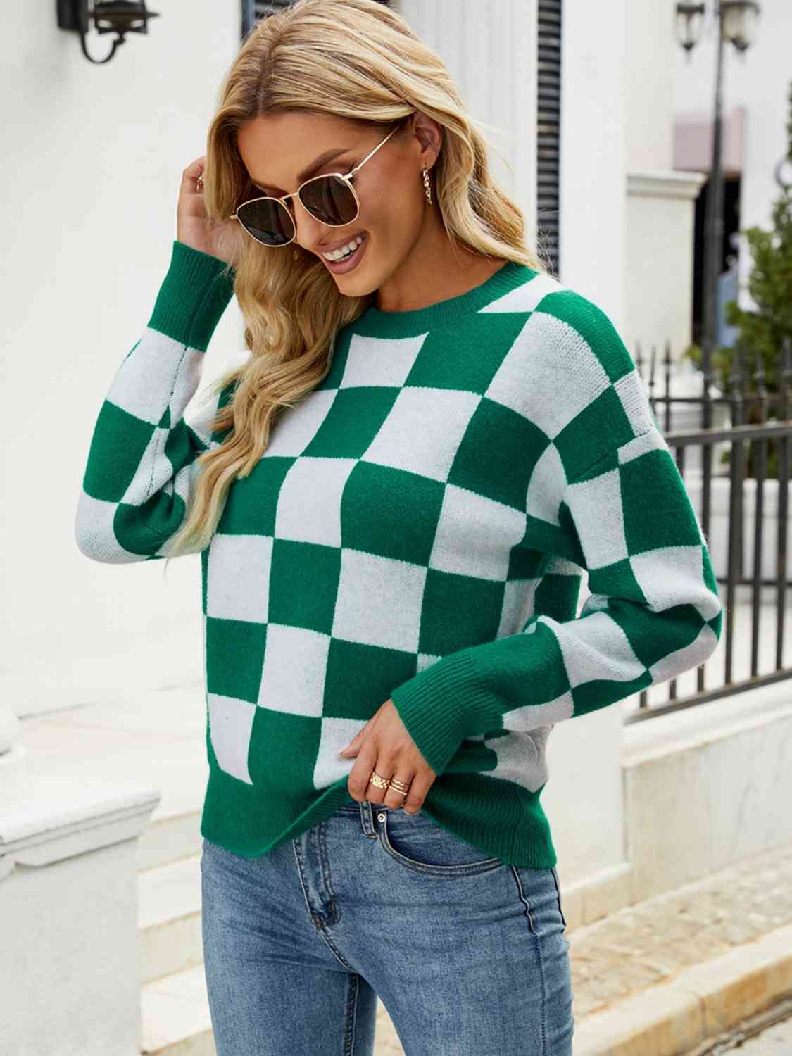 Checkered Round Neck Sweater