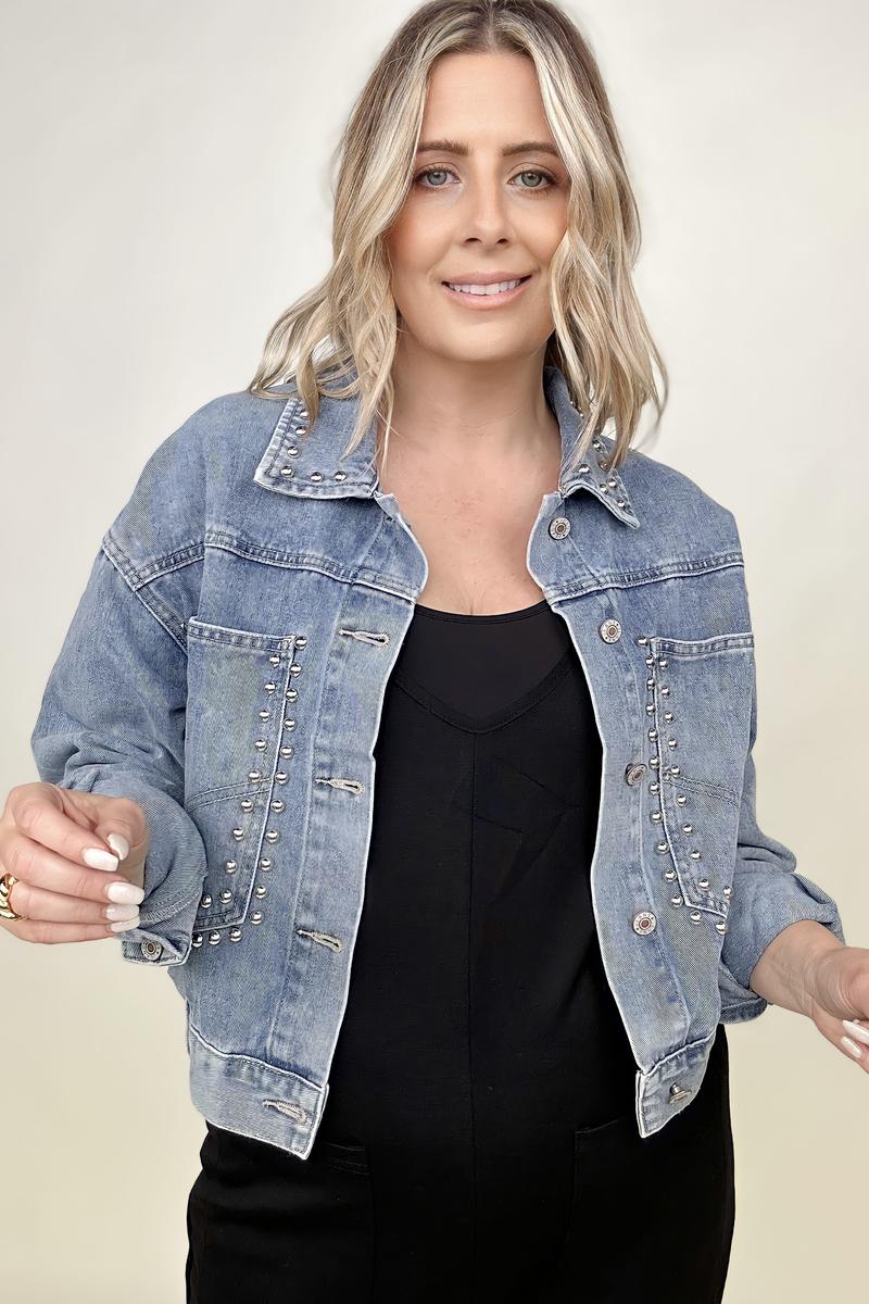 Rivet Studded Pocketed Denim Jacket